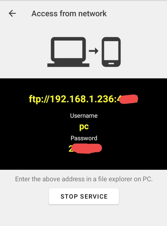 FTP server details in Cx File Explorer